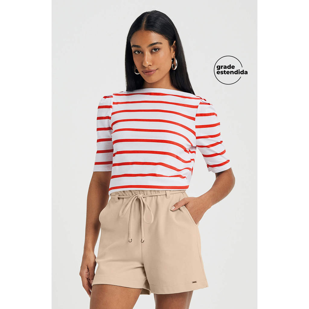 Short Feminino Moletom Com Bolsos Marialícia Bege