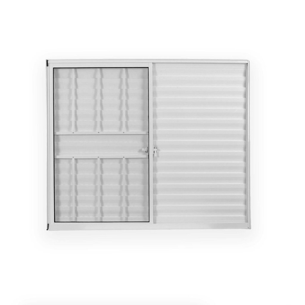 Janela de Alumínio Veneziana 100x150cm 3 Folhas 1 Fixa com Grade e Vidro Liso Soft Plus MGM Branco 100cm x 150cm