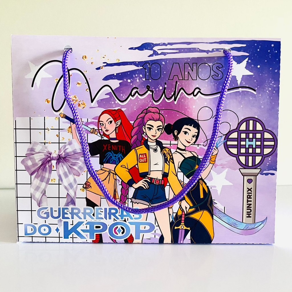 Lembrancinhas Guerreiras do Kpop Kit Sacolinhas Personalizadas 20 x 15 + Brindes