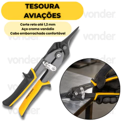 Tesoura Aviação Corte Reto Para Chapas 10 Pol Vonder Plus Profissional Aço Cr-V Industrial Ferramenta
