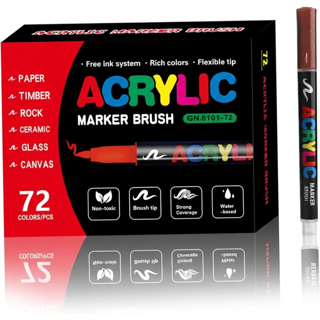 Tinta Acrílica, Marcadores de Tinta Acrílica 24 Cores com Ponta de Pincel Macia para Pintura, Tecido, Madeira, Cerâmica,