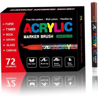 Tinta Acrílica, Marcadores de Tinta Acrílica 24 Cores com Ponta de Pincel Macia para Pintura, Tecido, Madeira, Cerâmica,