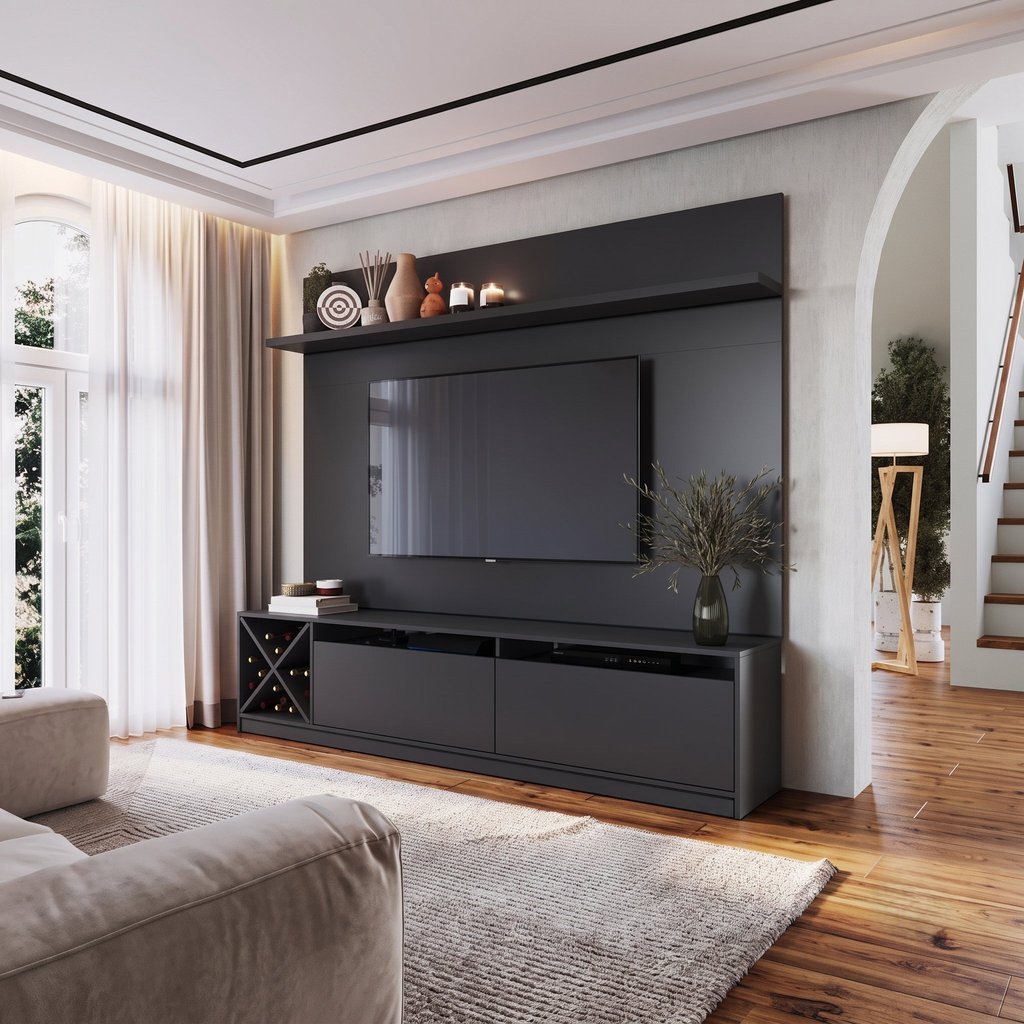 Estante para TV e Home Theater até 50 Polegadas 160CMX180CM 2 Portas Adega Vicenza Preto Preto