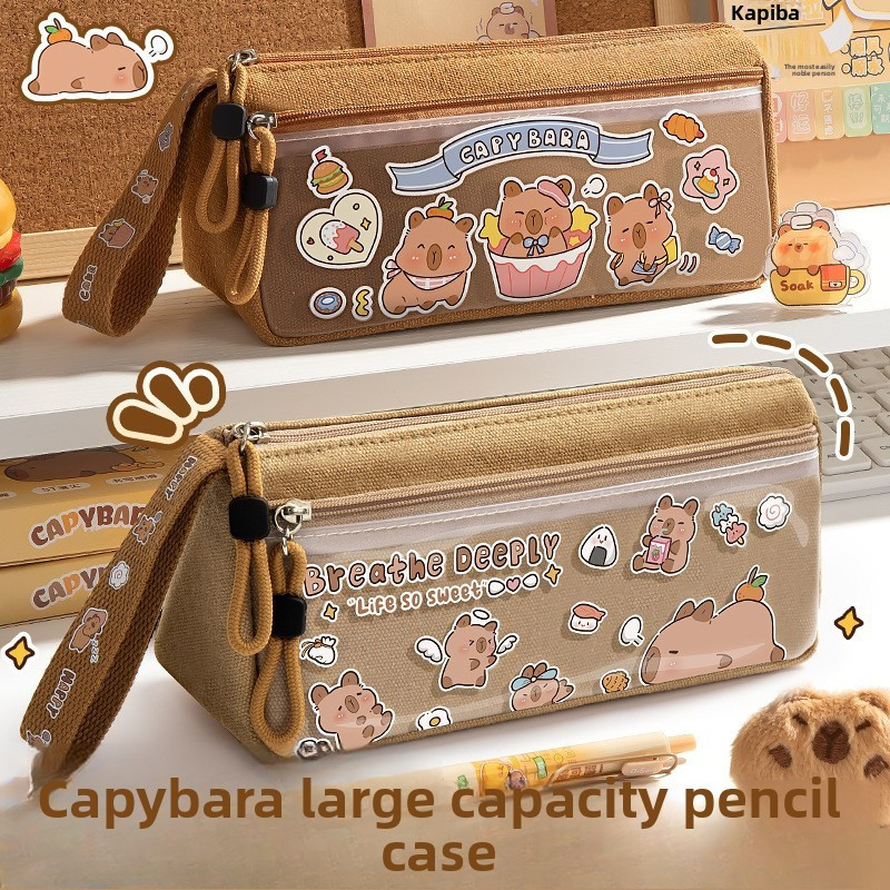 Grande capacidade capivara papelaria armazenamento Bolsa crianças papelaria Caixa bolsa com zíper