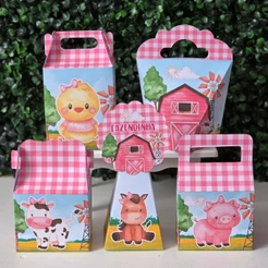 Kit Caixinhas FAZENDINHA ROSA MENINA festa infantis lembrancinhas de aniversario mimos decoração personalizados do tema