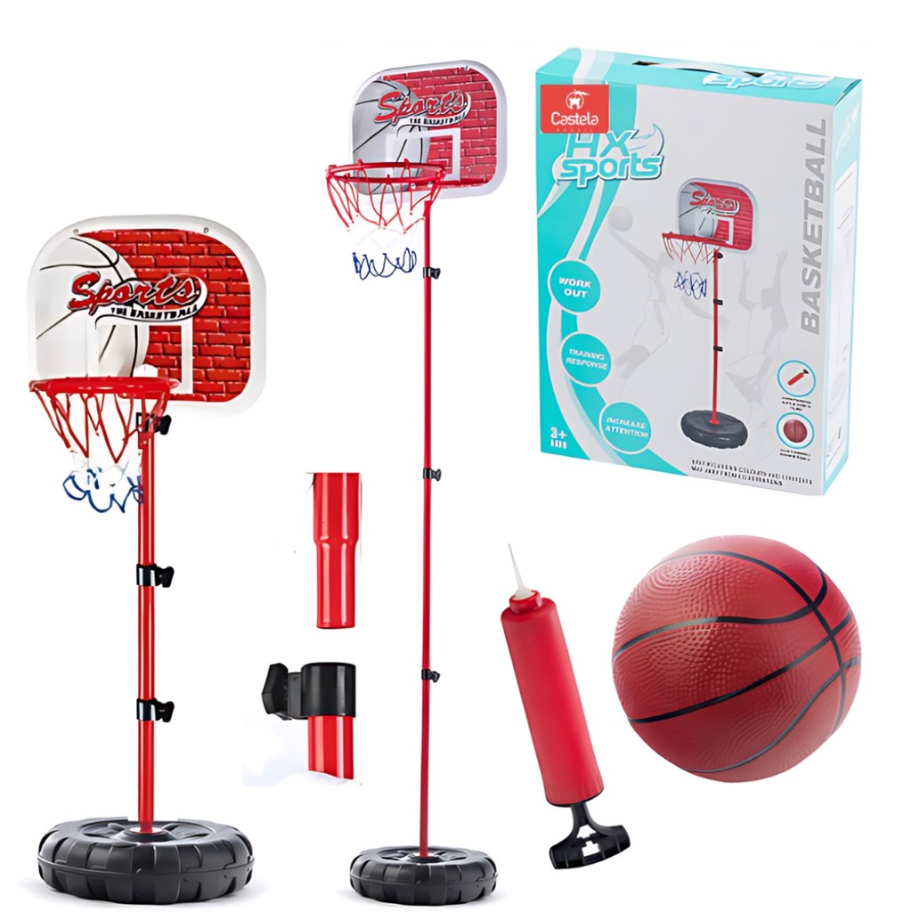Cesta De Basquete Infantil Regulável 1,70m Castela Brinquedo Com Bola Tabela Ped