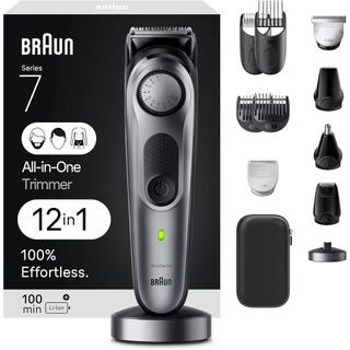 Kit de Barbear Masculino Tudo-em-Um Braun Série 7 7440, 12 em 1: Aparador de Barba, Rosto, Nariz, Orelhas, Máquina de Co