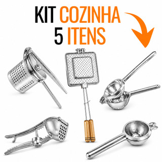 Kit 5 Utensílios Alumínio Espremedor Limão Laranja Alho Amassador Batata Baurutex Sanduicheira