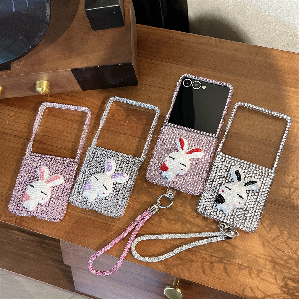 Luxo Diamante 3D Coelho Caso De Telefone Para Samsung Galaxy Z Flip 8 7 FE 6 fli