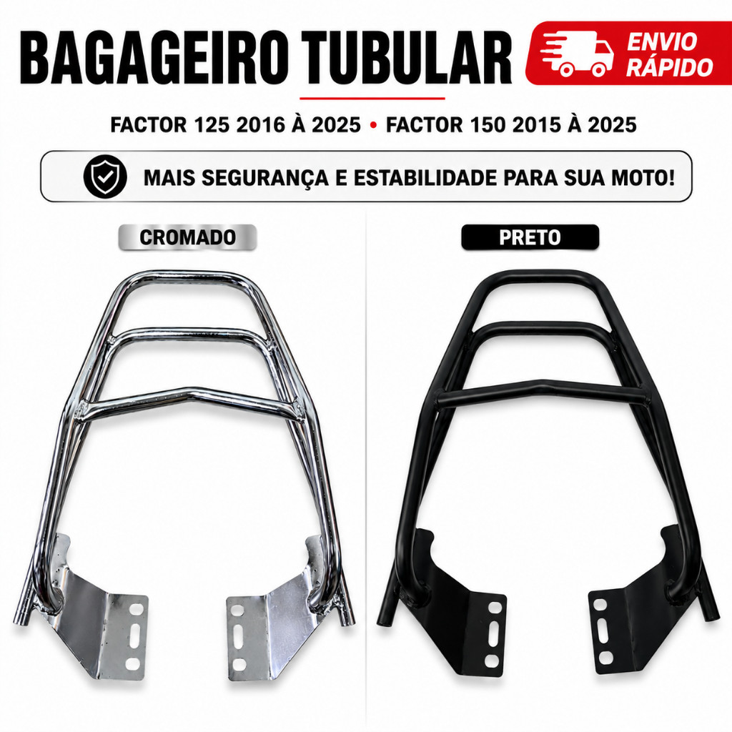 BAGAGEIRO TUBULAR FACTOR 125/150 2016 Á 2025 REFORÇADO