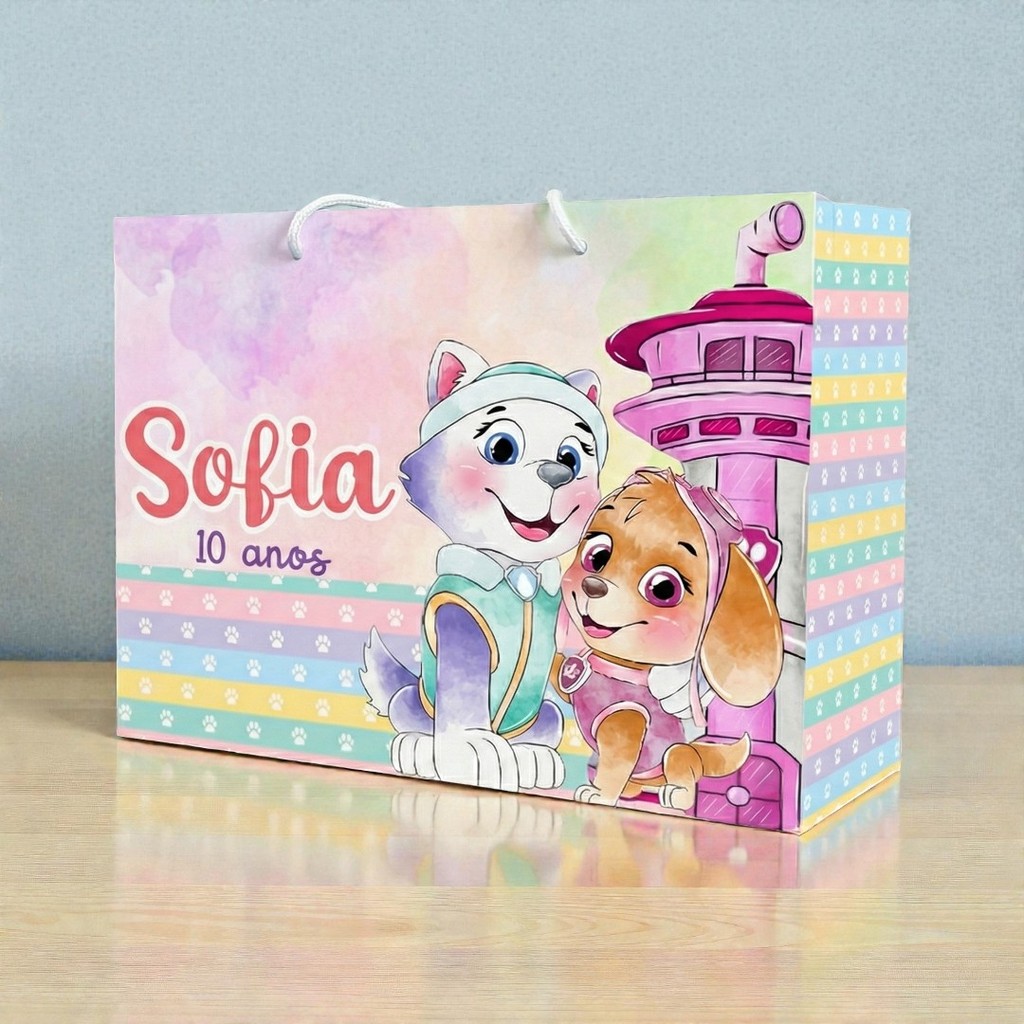 SACOLA  SKY E EVEREST   Personalizado | Sacolinha | Lembrancinha | Mimos | Aniversário PATRULHA CANINA ROSA