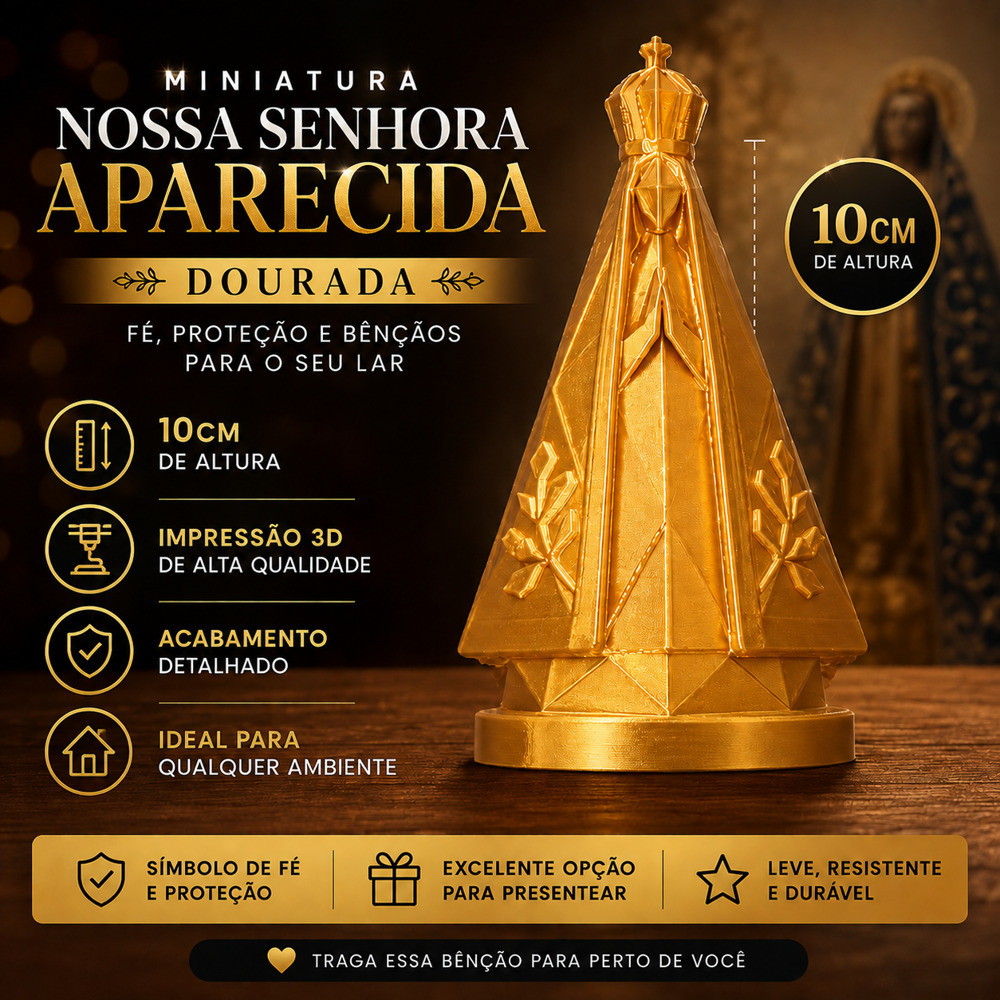 Miniatura Nossa Senhora Aparecida Dourada 10cm Decoração Religiosa Presente Católico