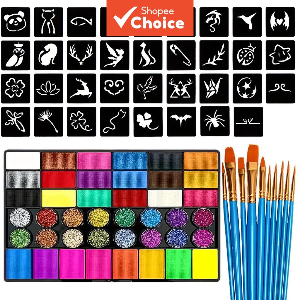 Conjunto de Tinta Facial Aquarela de Rosto e Corpo Multifuncional com 42 Tons, Base para Pernas à Prova d’Água para