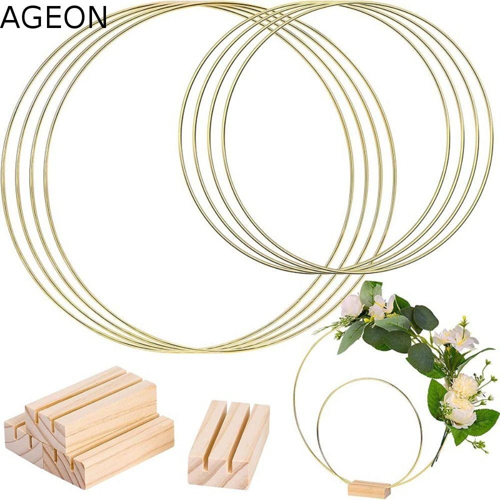 Aros De Flores De Metal Dourado AGEON , Anéis Redondos De Suporte De Base De Ferro , Porta-Cartões De Decoração DIY De 1