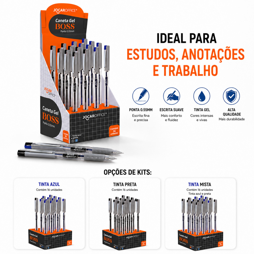 Caneta Gel Boss 0.55 Azul e Preta Caneta Esferografica Letra Mais Bonita — imagem 2 de 2