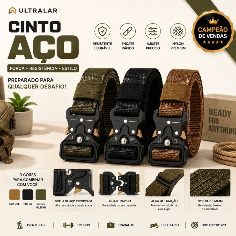 Cinto Nylon Masculino 125cm Ajustável com Fivela Liga de Zinco Engate Rápido Jeans Cargo Trabalho