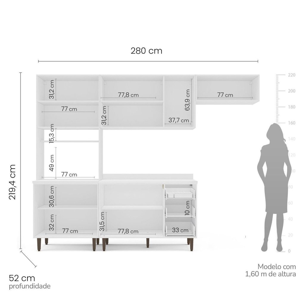 Cozinha Completa Modulada 280cm com Tampo 4 Peças Pérola Yescasa Azul/Branco Azul/Branco · foto 2
