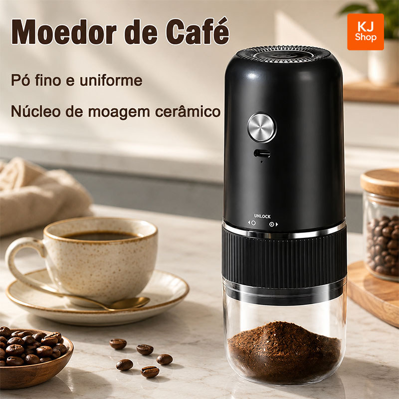Moedor de Café Elétrico Portátil Coffee Grinder USB Recarregável com Moinho Cerâmico Ajustável para Grãos