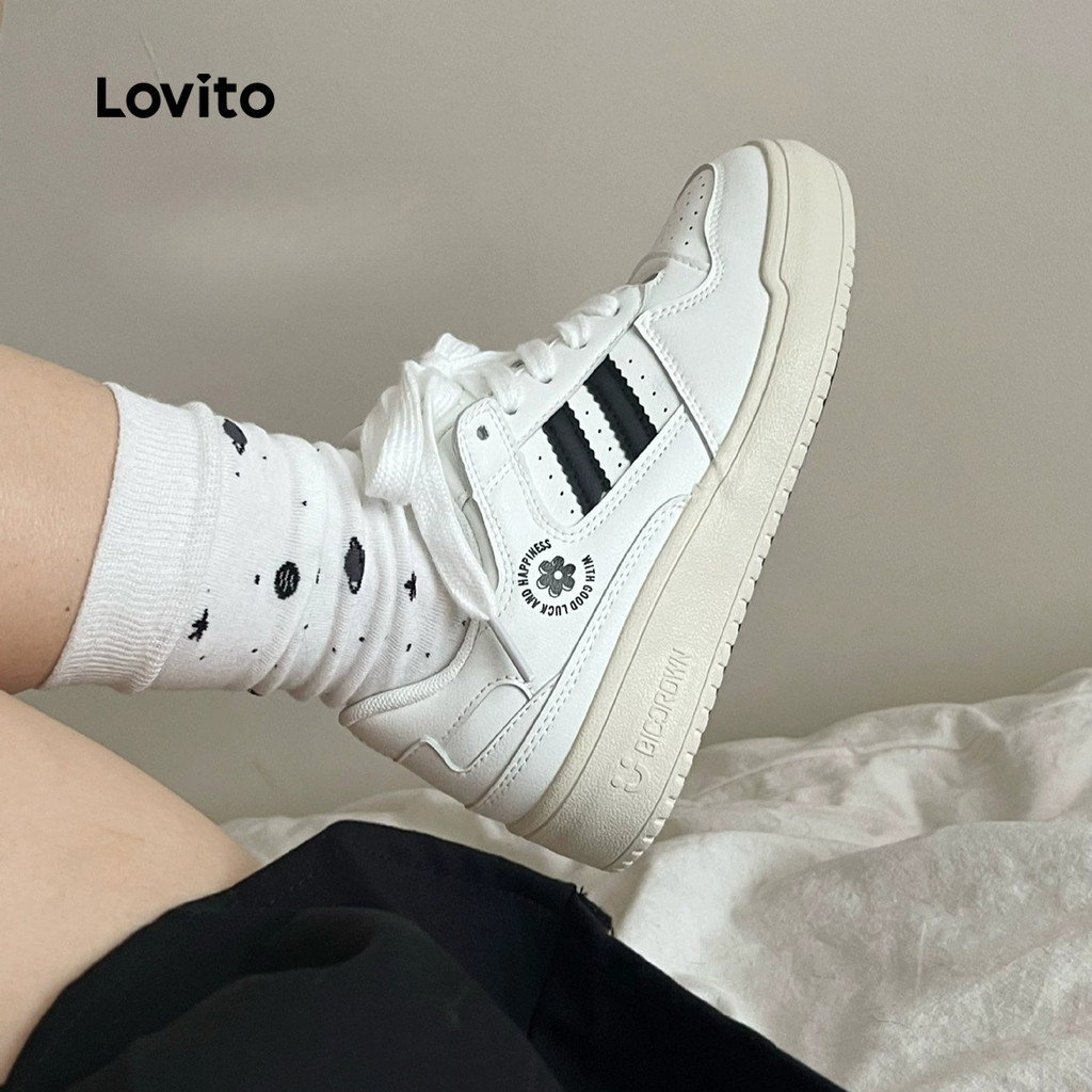 Lovito Casual Tênis Esportivos Brancos Minimalistas para Todas As Estações Tênis Femininos brancos LFA87018 · foto 2