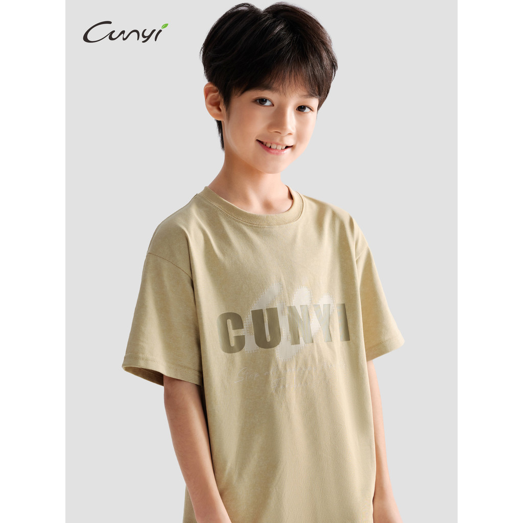 Chunyi bom produto meninos camiseta de manga curta 2026 verão novo estilo crianças cera tingida em torno do pescoço topo