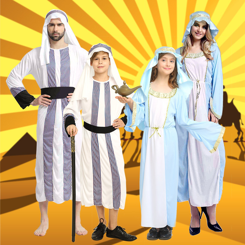 Halloween adulto traje feminino chefe árabe Robe cos crianças masculino árabe médio oriente Dubai príncipe roupas acessó