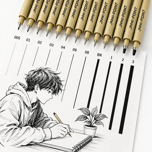Kit 12 Canetas Nanquim Profissional Brush Letter Desenho Artístico Mangá