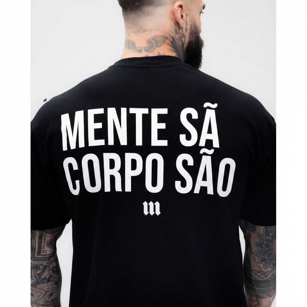 Camiseta Oversized Masculina Frases Academia Gola Alta Ribana Confortável Tecido Premium