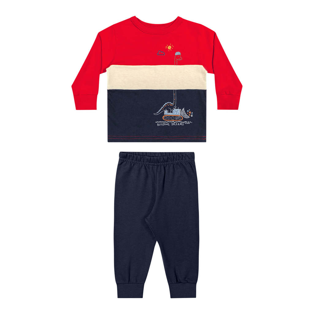 Conjunto Bebê Menino Tricolor Dinossauro Elian Vermelho