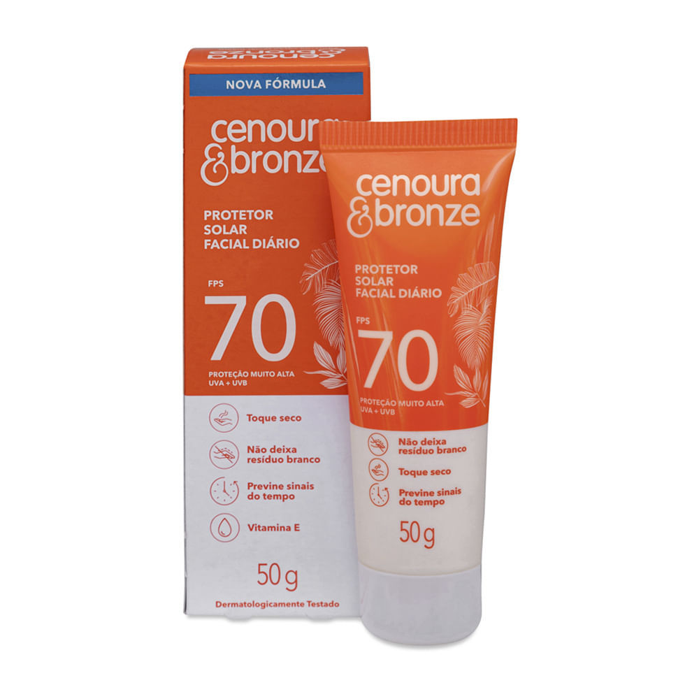 Protetor Solar Facial Cenoura & Bronze FPS70 Bisnaga 50g