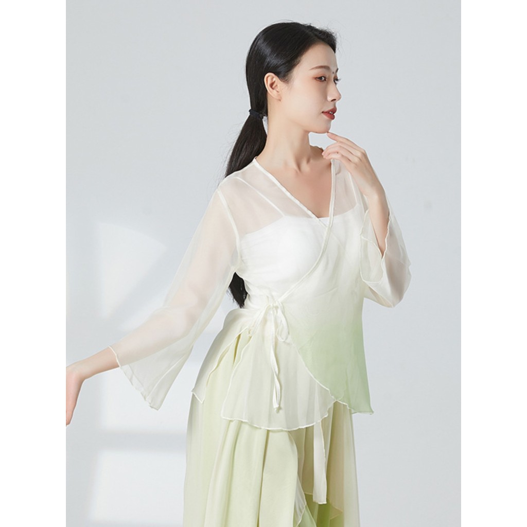 Roupas de prática de dança clássica corpo rima gradiente gaze roupas de dança chinesa feminino elegante roupas de desemp