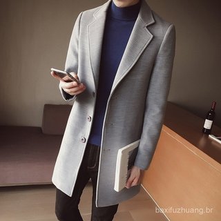 Casacos Masculinos De Lã Pura De Seção Longa 2024 , Cor Casual , Sobretudo De Moda Masculina .