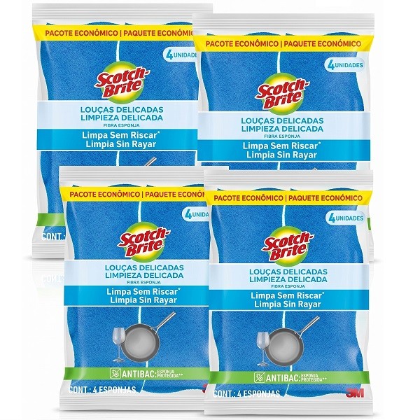 Kit com 16 Esponja Louças Delicadas Azul SCOTCH Brite