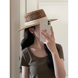 Novo estilo à beira-mar férias chapéu de palha feminino estilo dinheiro antigo duro oco chapéu superior francês Retro ab