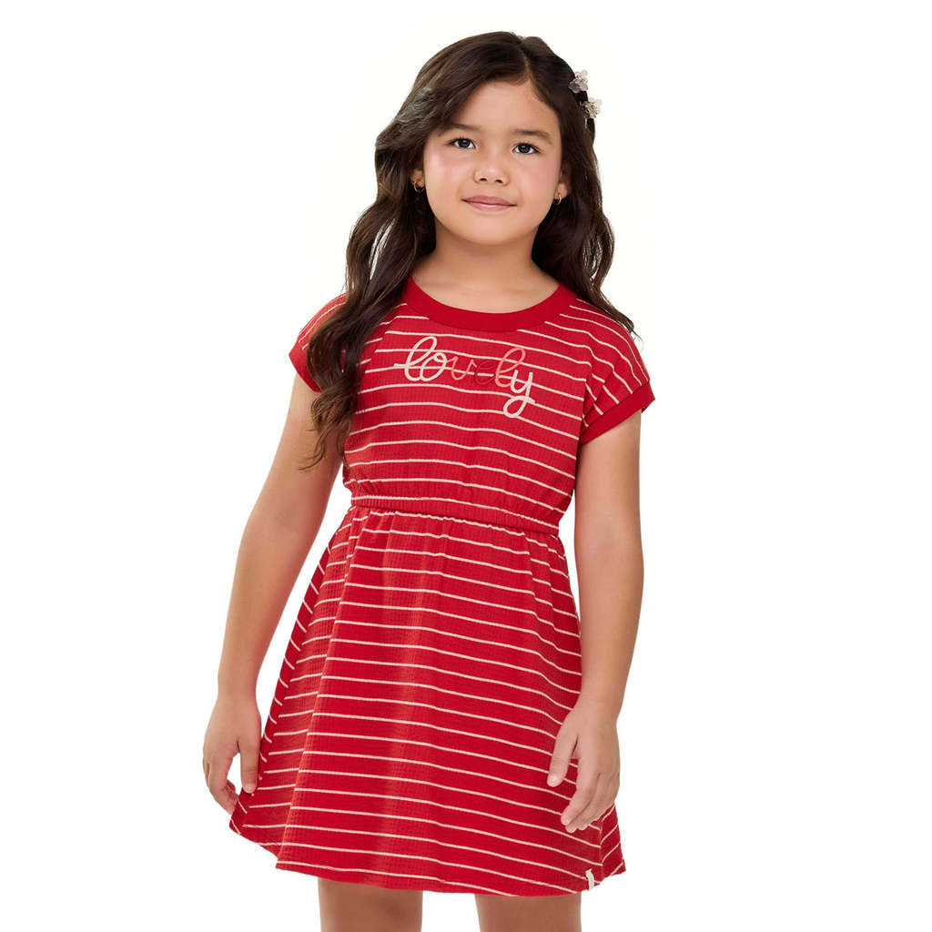 Vestido Infantil Menina Canelado Listrado Elian Vermelho