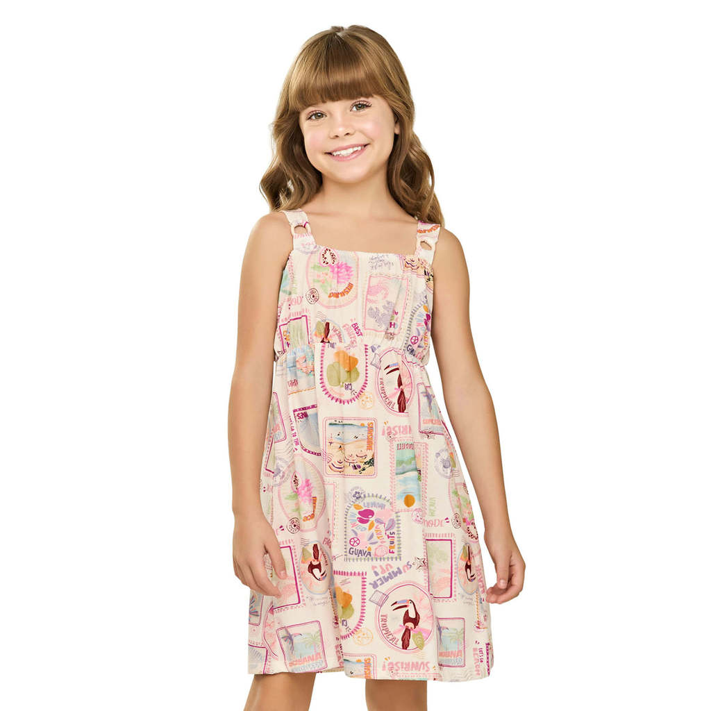 Vestido Infantil Menina Stamp Elian Bege