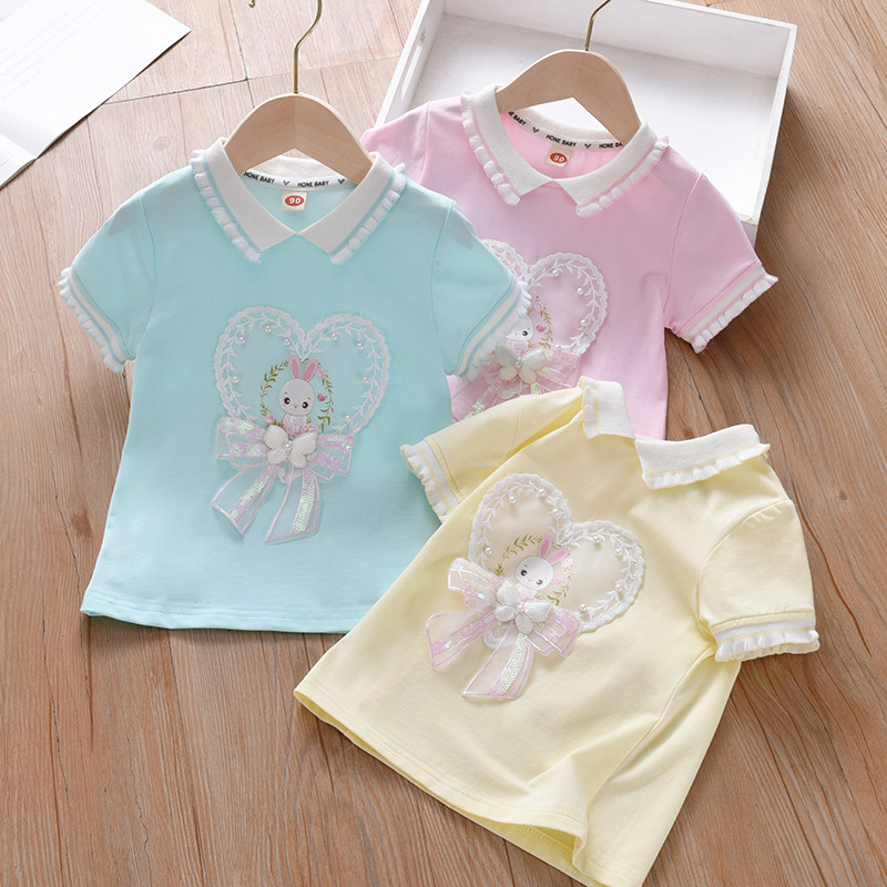 Meninas algodão de manga curta camiseta novo estilo moda verão crianças puro algodão dos desenhos animados menina coelho