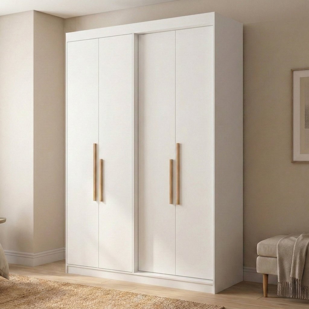 Guarda Roupa Solteiro 4 Portas e 2 Gavetas 100% MDF Manila Branco Ártico Branco Ártico