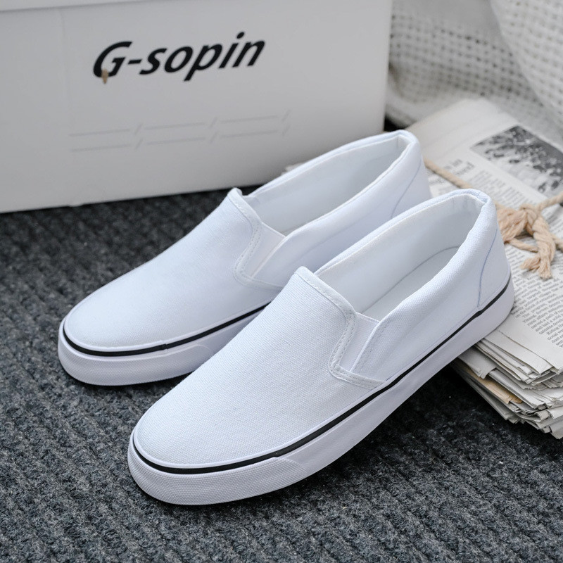 Sapatos brancos de cano baixo sapatos de lona masculinos respirável deslizamento em tênis casuais masculinos sapatos Plu