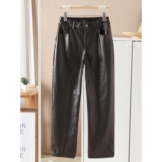 Cintura Natural mais magro olhar em linha reta calças casuais All-Match moda Retro calças de couro do plutônio calças co