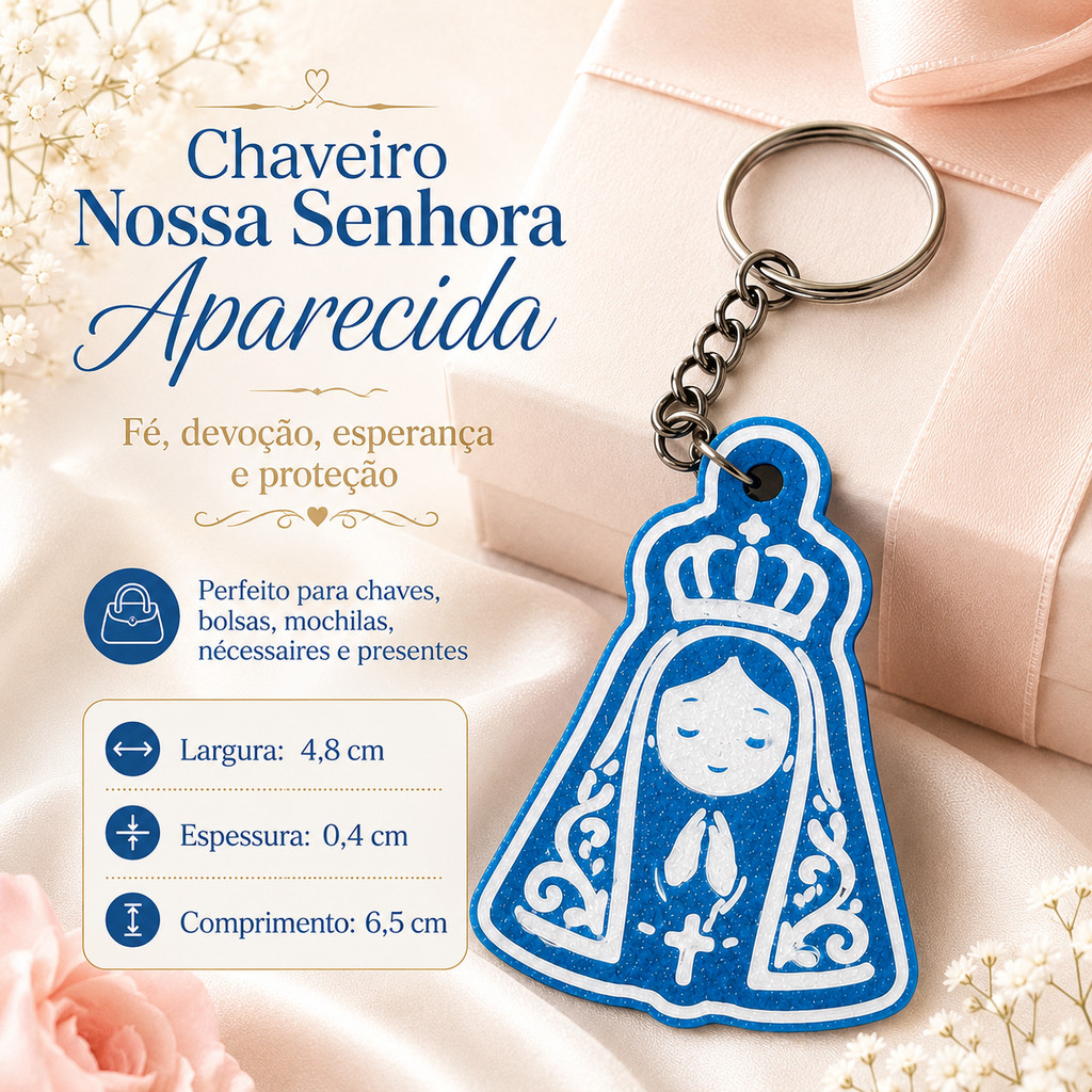 Chaveiro Nossa Senhora Aparecida Azul e Branco – Religioso Católico | Fé, Proteção e Devoção