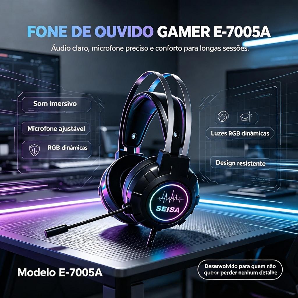 Headset Fone Gamer Led RGB Com Microfone USB e P2 Para PC Celular Computador Headphone Videogame