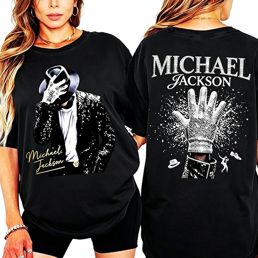 Camiseta Masculina Feminina Oversized Estampa Michael Jackson Frente e Verso T‑shirt Streetwear Camiseta Retrô Música