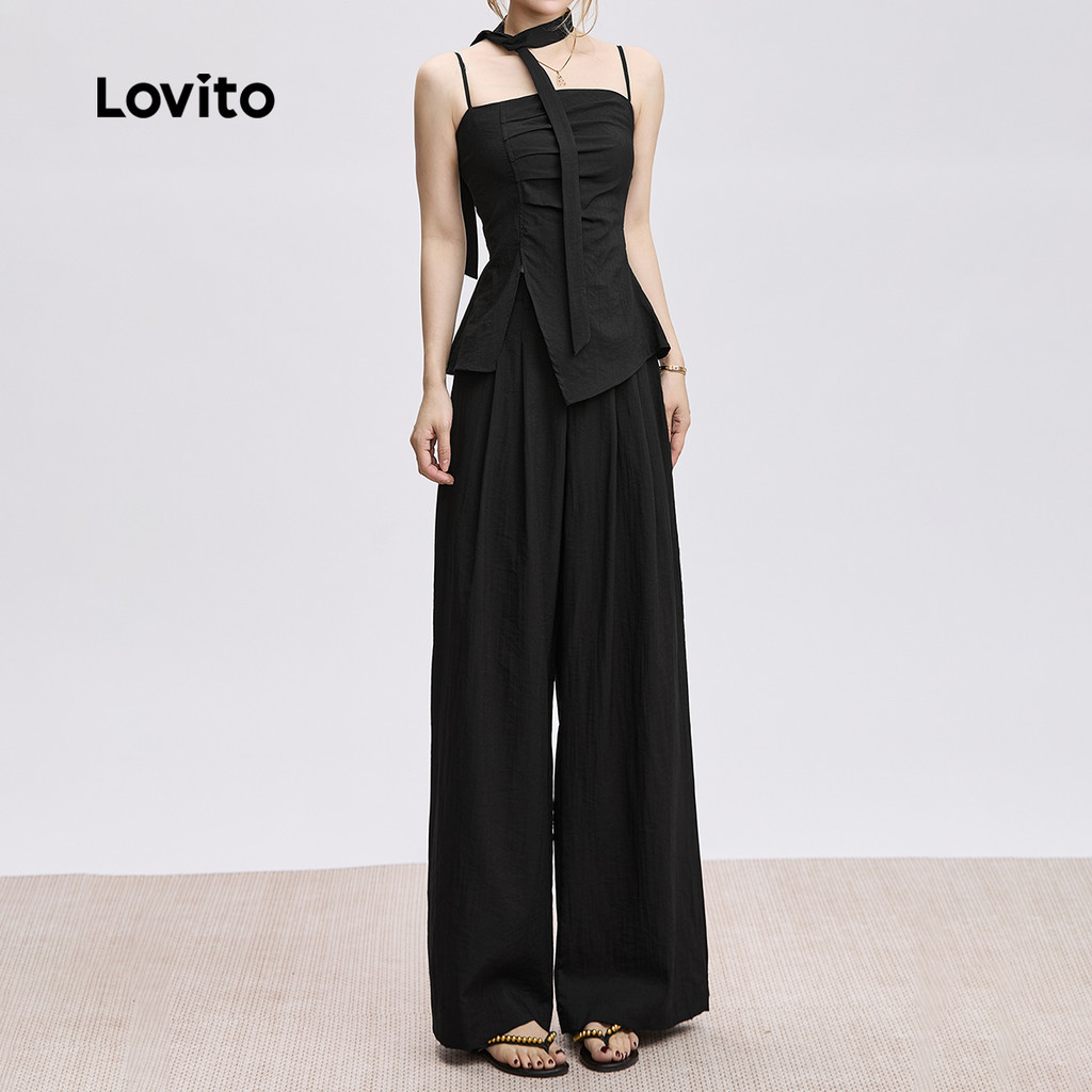 (NEW) Lovito Casual Fita Calças Pretas Primavera/verão Conjunto de com Feminino L142LD229 — imagem 2 de 2
