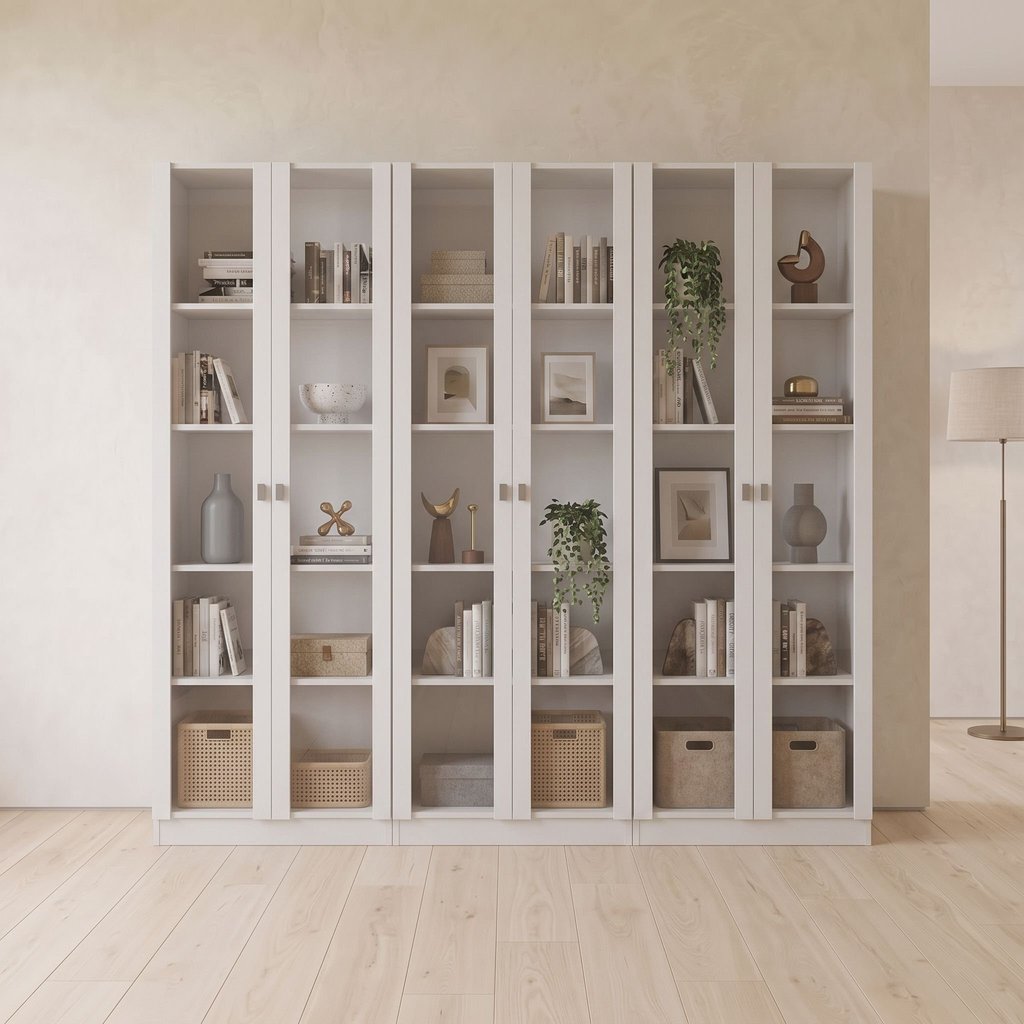 Kit 3 Armários para Escritório com Portas de Vidro ME4115 Branco Branco