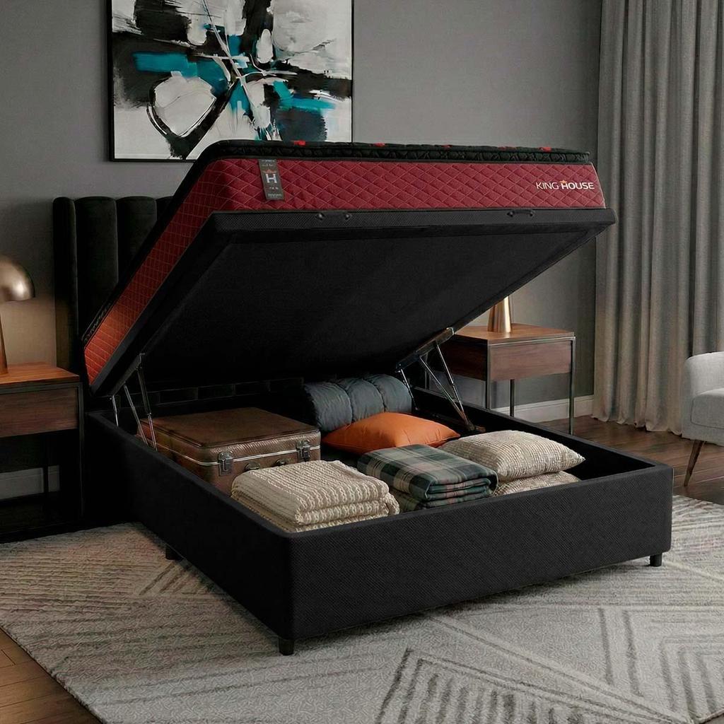 Conjunto Box Baú Toronto Preto 138x188x73 c/ Molas Ensacadas