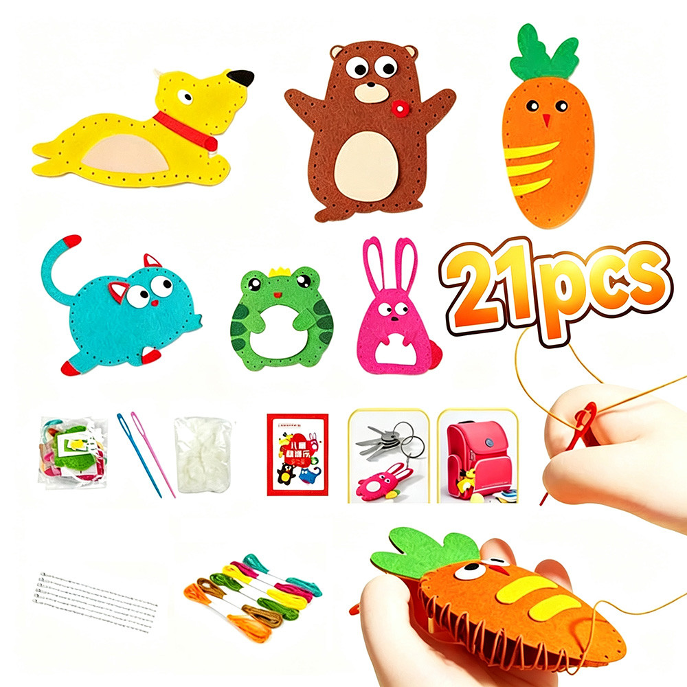 Kit De Costura De 21 Peças DIY Brinquedos De Costura De Animais Para Treinamento De Habilidades Motoras Finas