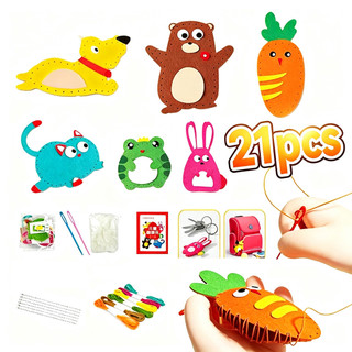 Kit De Costura De 21 Peças DIY Brinquedos De Costura De Animais Para Treinamento De Habilidades Motoras Finas