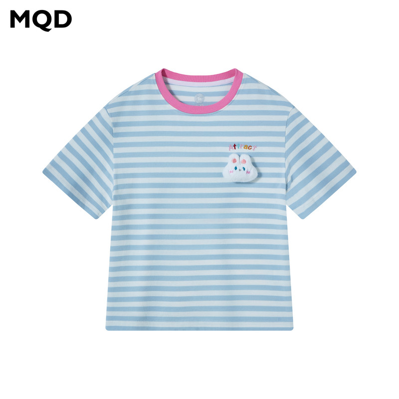 MQD roupas infantis grande menina dos desenhos animados listrado camiseta 26 verão legal crianças de manga curta Casual 