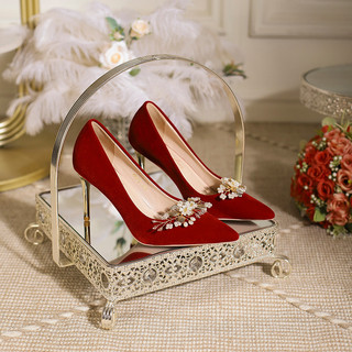 Vermelho Xiuhe roupas mestre sapatos de casamento feminino 2026 novo estilo chinês banquete de casamento salto alto pequ