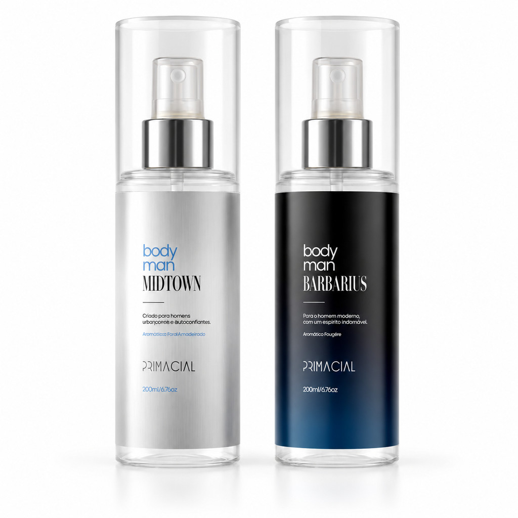 Kit Body Splash Masculino 200ml Midtown + Barbarius Fragrâncias Marcantes e Sofisticadas